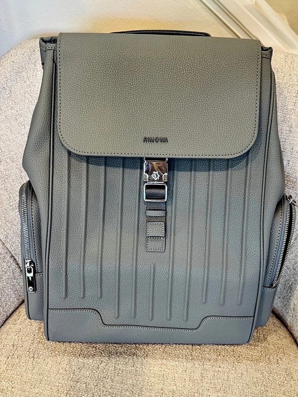 RIMOWA Never Still Leather Flap Backpack Large Blue